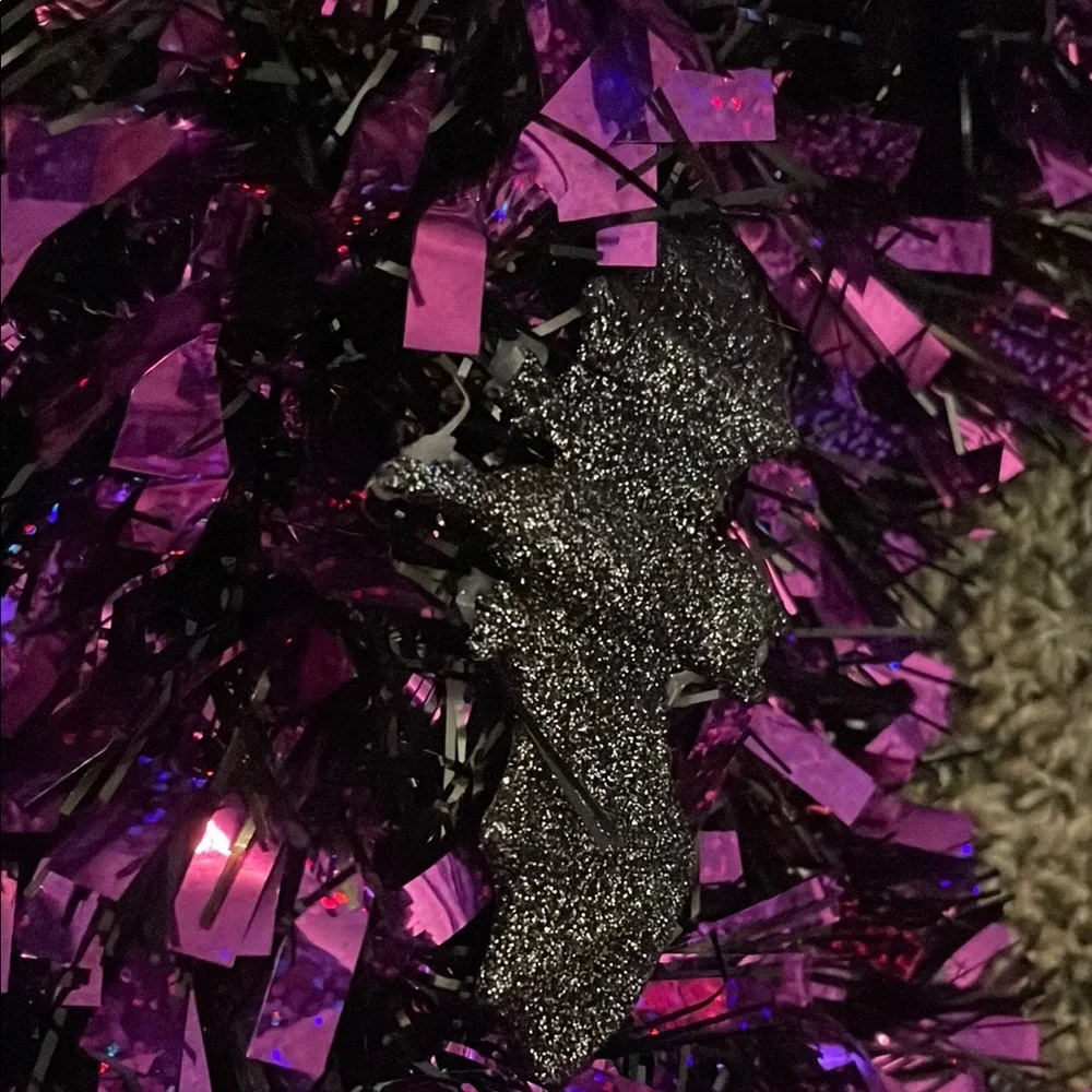 Halloween Plastic Purple and Black Bat Tinsel Wreath